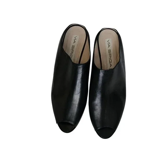 VIA SPIGA Made In Italy Black Peep Toe Semi-Wedge Slip On Sandals Women's Size 9 - Picture 3 of 8